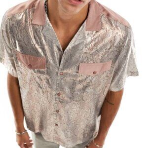 ASOS DESIGN Relaxed Fit Metallic Snakeskin Print Western Bowling Shirt